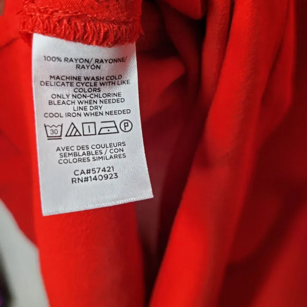 NWT Loft Womens Size Small Top Long Sleeve Ruffled Neck Button Loop Blouse Red - Picture 5 of 8